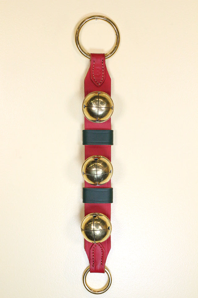 3 Solid Brass European Bells on 2-Ply Strap - Contrasting Keepers