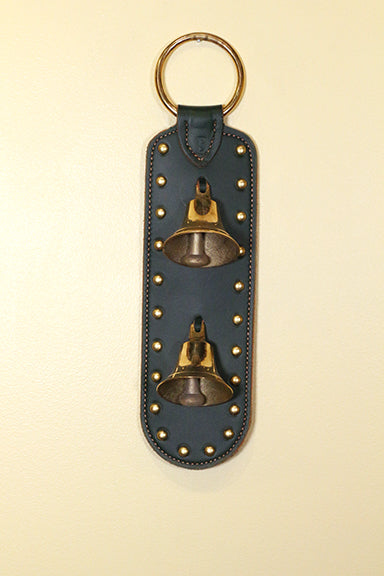 2- Solid Brass Lancaster Bells - Stitched & Studded Doorhanger