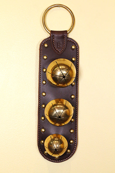 3 Graduated Solid Brass Rump Bells - Stitched & Studded Doorhanger