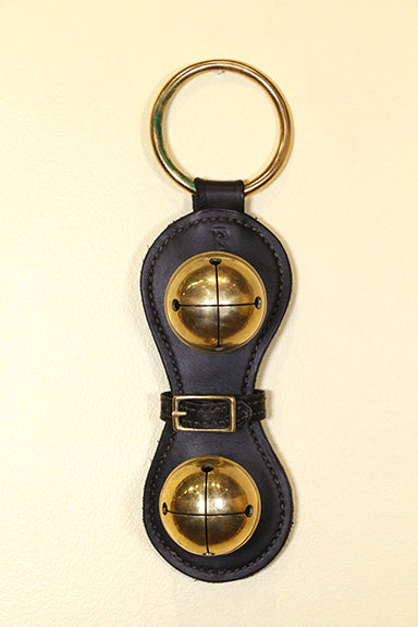 2 Solid Brass European Bells on Scalloped Doorhanger - Belt Accent