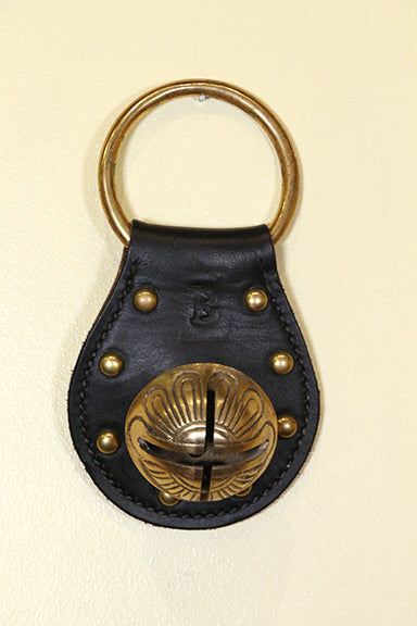 1-Solid Brass Belsnickel Bell - Stitched & Studded Doorhanger
