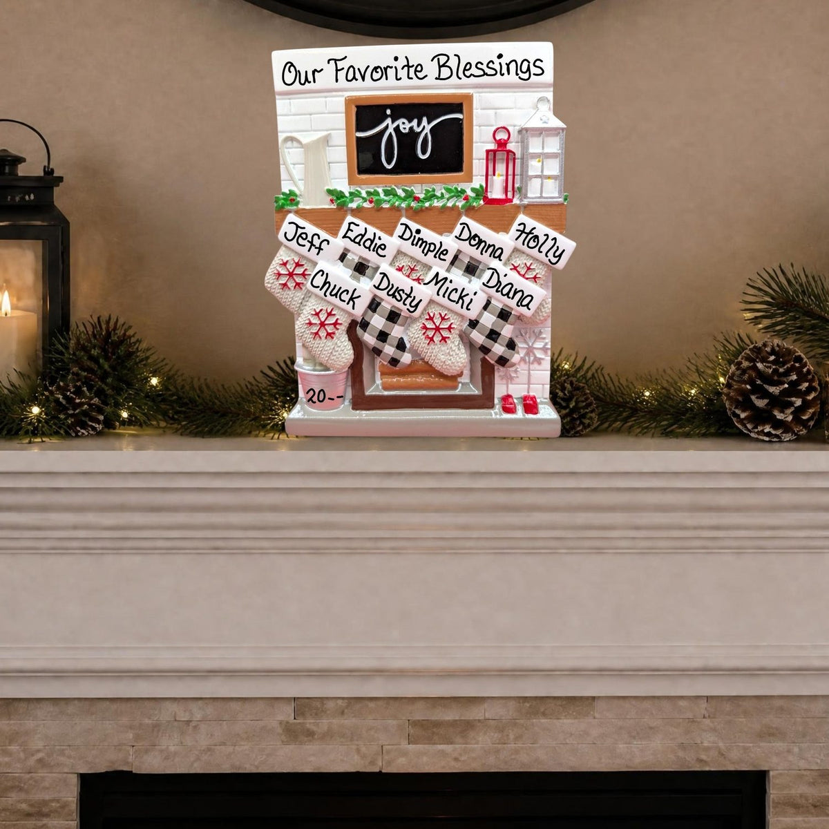 Stockings on "Joy" Mantel Tabletop Decoration (9 Names)