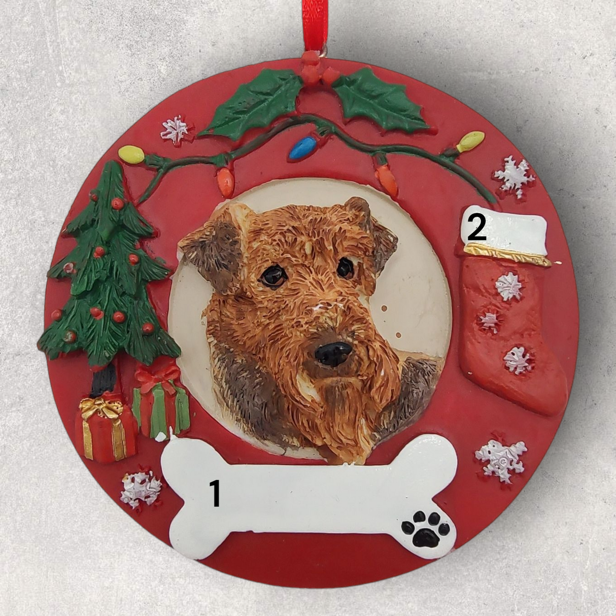 DOGS - AIREDALE - Red Wreath