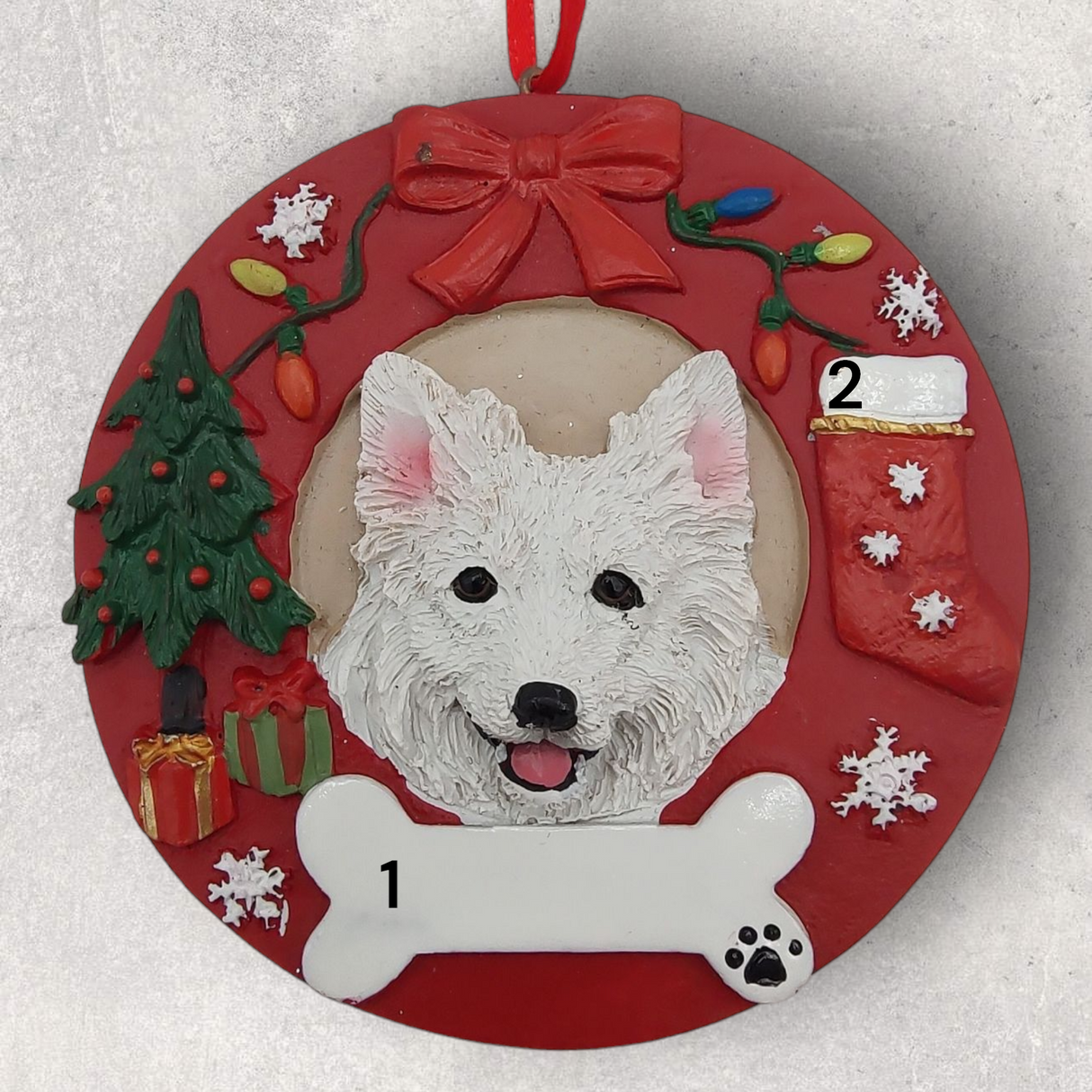 DOGS - AMERICAN ESKIMO - Red Wreath