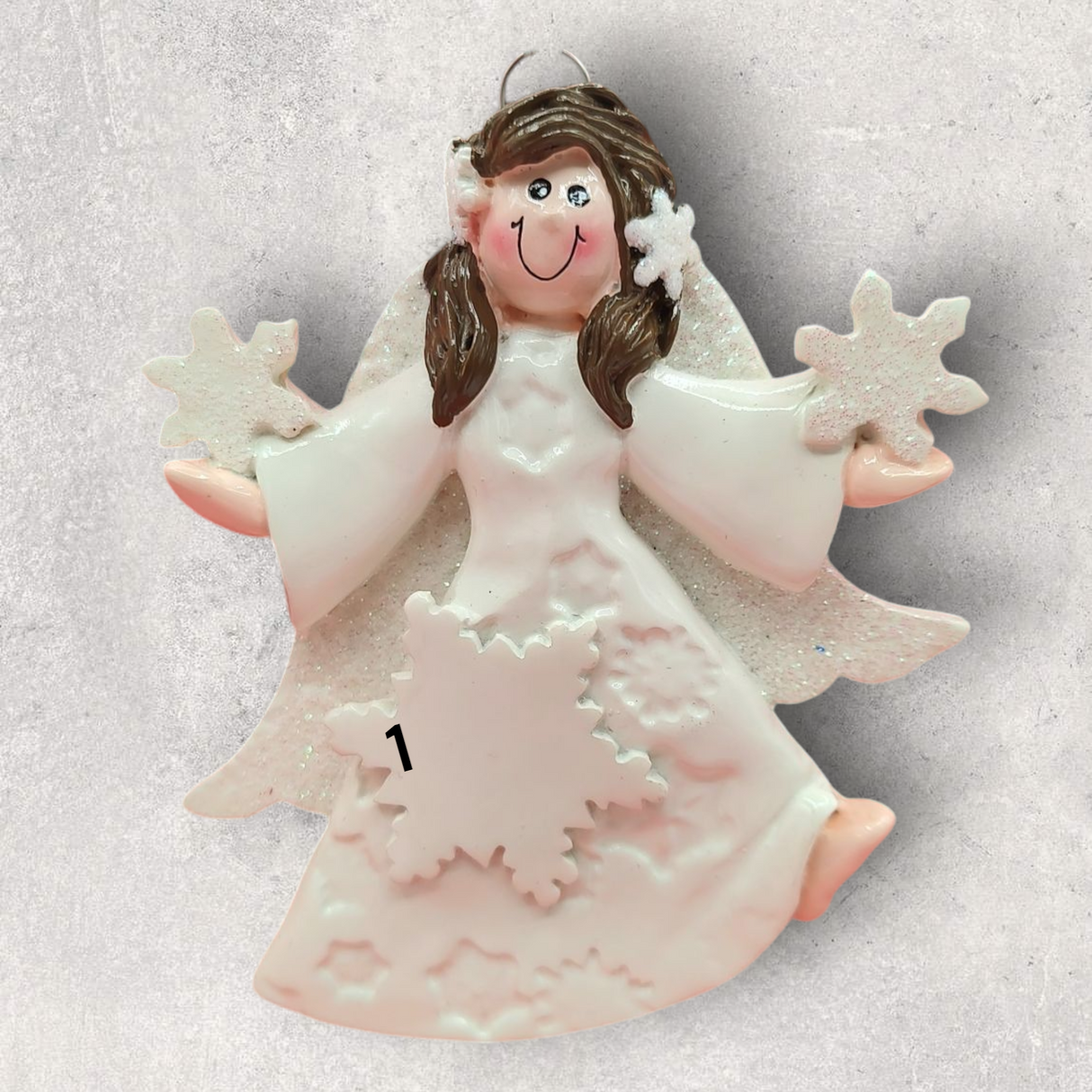 ANGEL Ornament - BRUNETTE / SNOWFLAKES