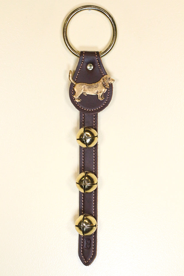 BASSET HOUND CHARM above 3 Bells on Leather Strap