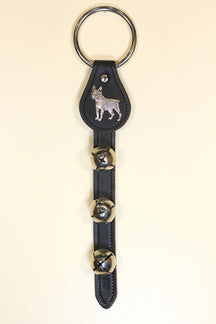 FRENCH BULLDOG CHARM above 3 Bells on Leather Strap