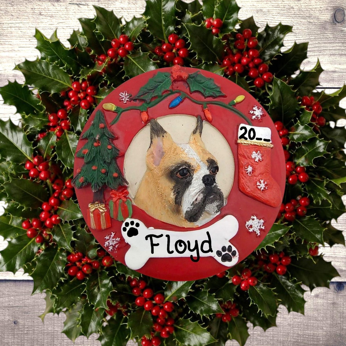DOGS - BOXER (CROPPED) - Red Wreath
