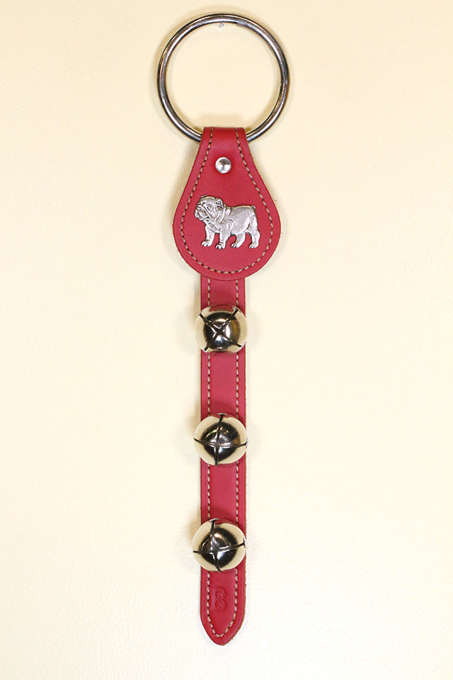 BULLDOG CHARM above 3 Bells on Leather Strap