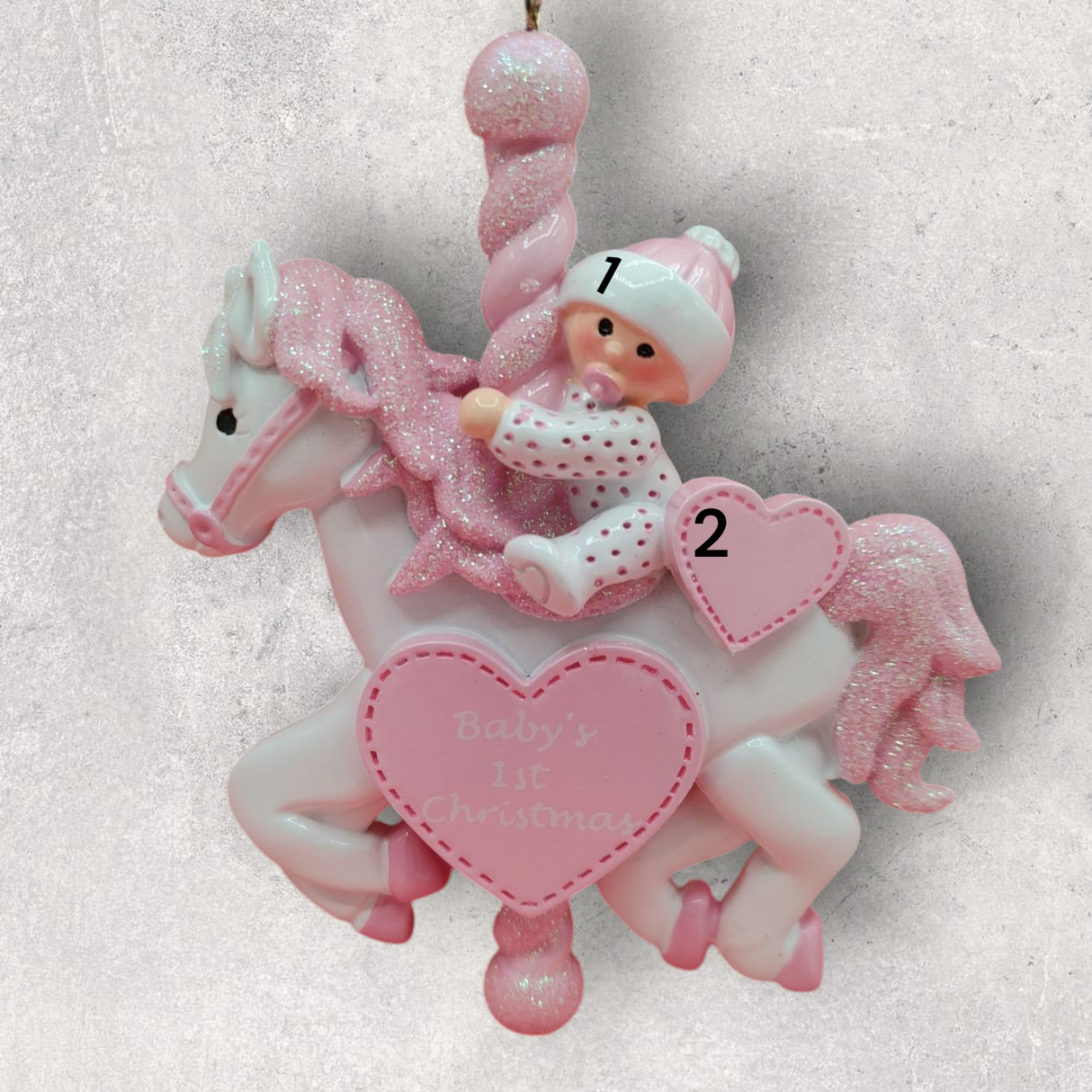 PINK - BABY on a CAROUSEL HORSE Ornament - 1st Christmas