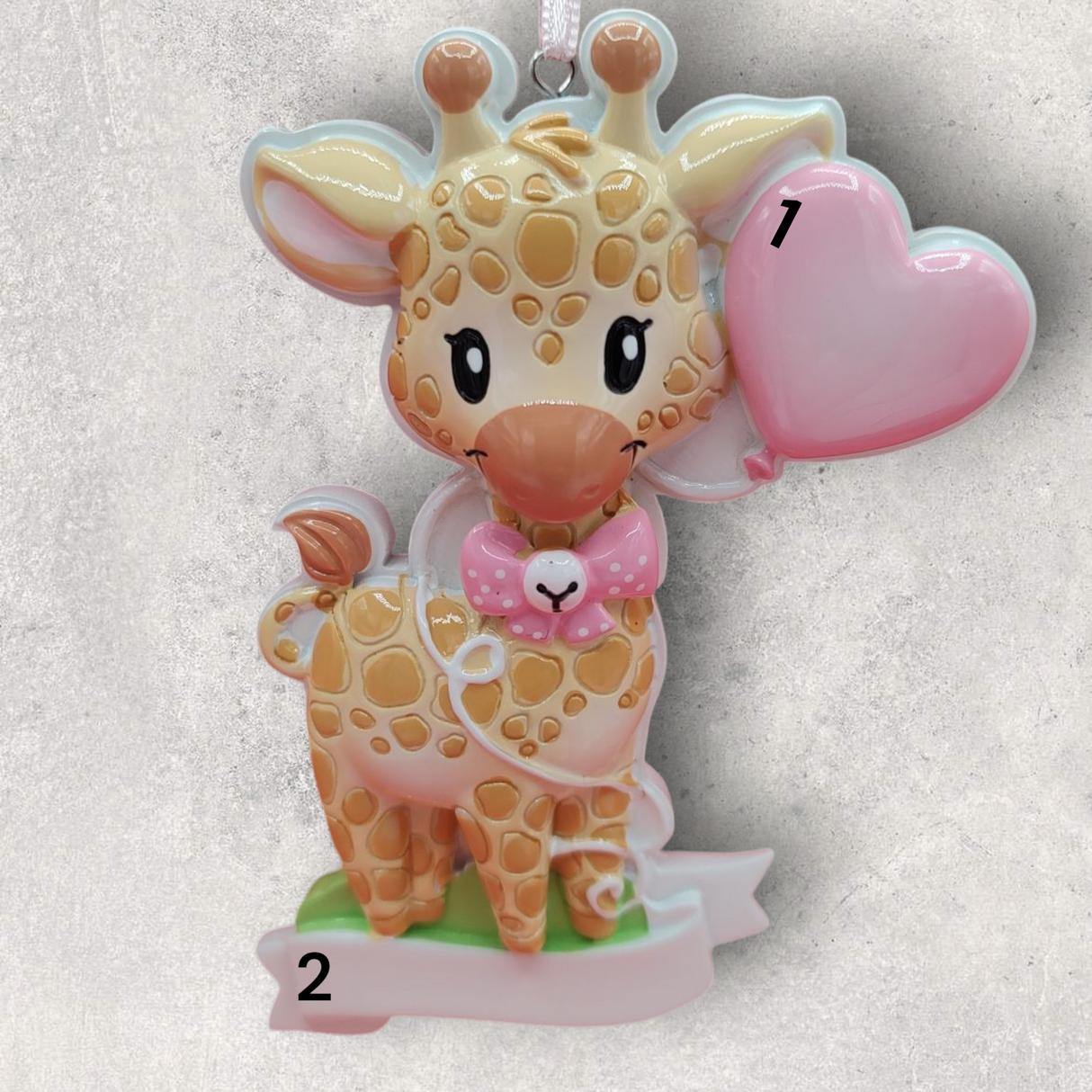 PINK - BABY GIRAFFE Ornament with HEART BALLOON