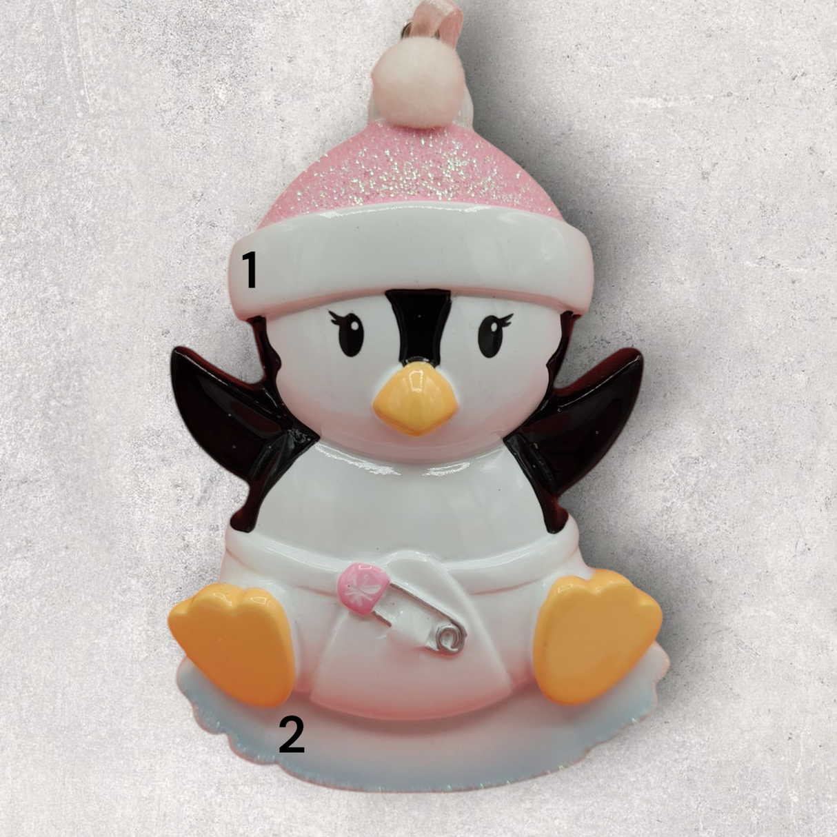 PINK - BABY PENGUIN Ornament with DIAPER & CAP