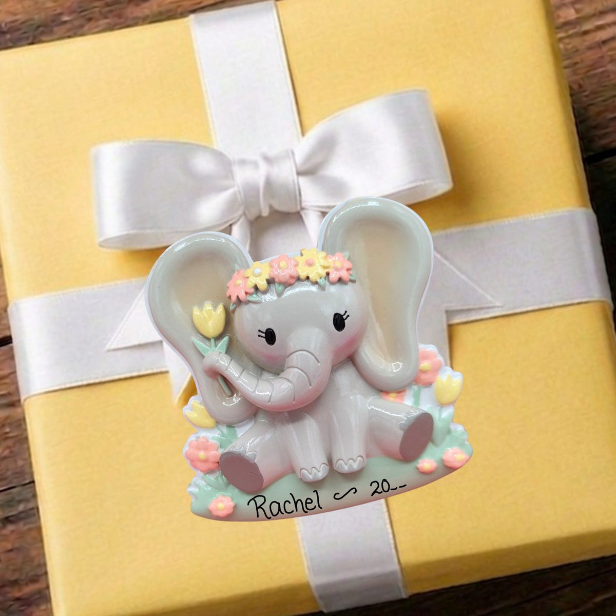 Pink - Baby Elephant with Flowers Ornament