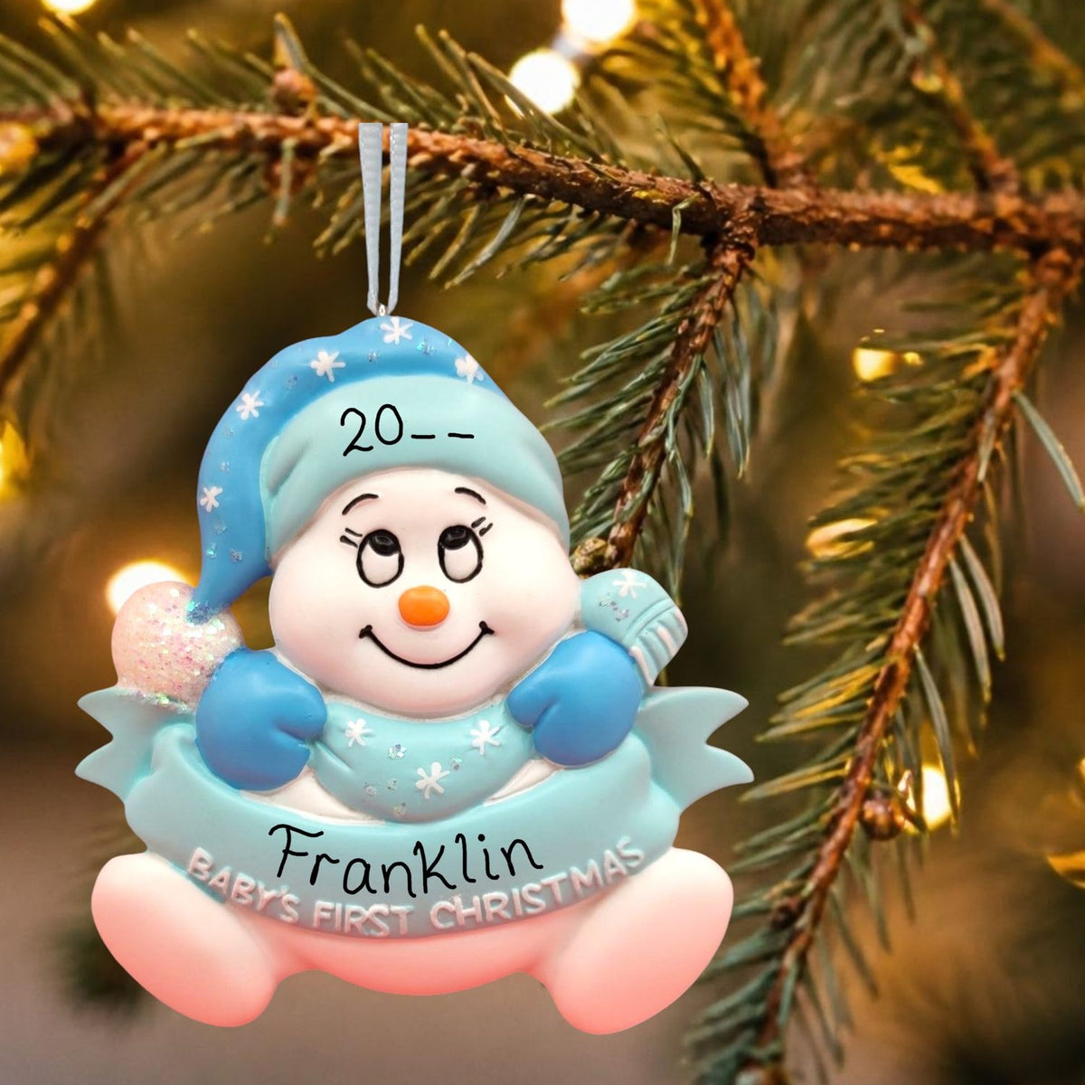 Blue - Baby's 1st Christmas Snowbaby with Words Ornament
