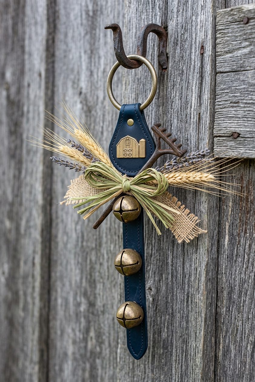 BARN CHARM above 3 Bells on Leather Strap