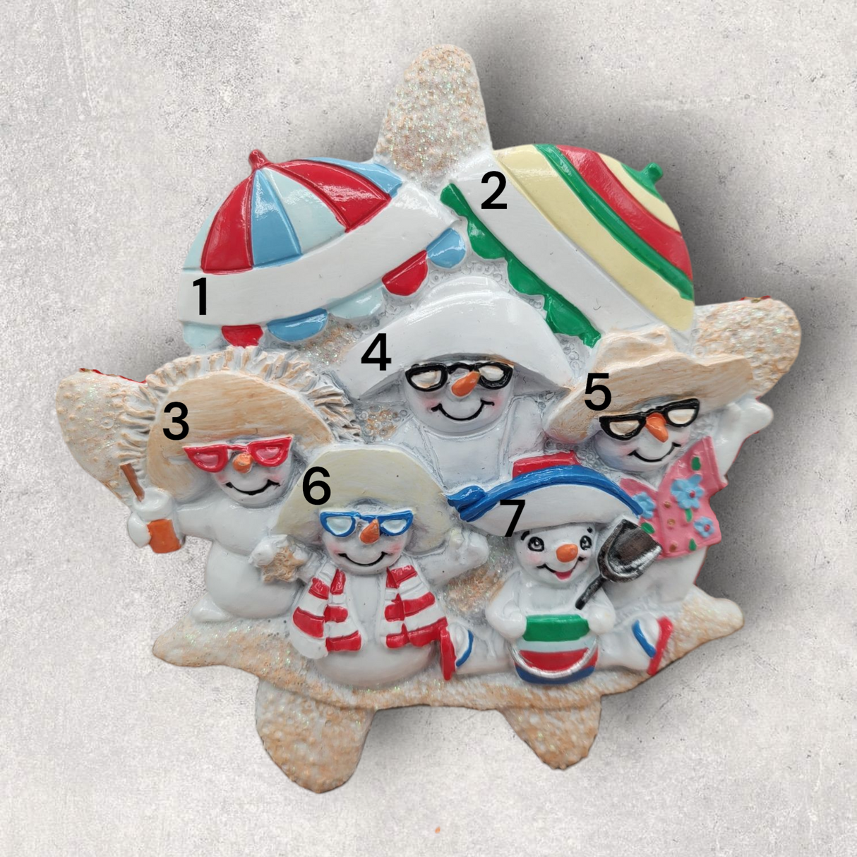 5 SNOWPEOPLE at the BEACH Ornament