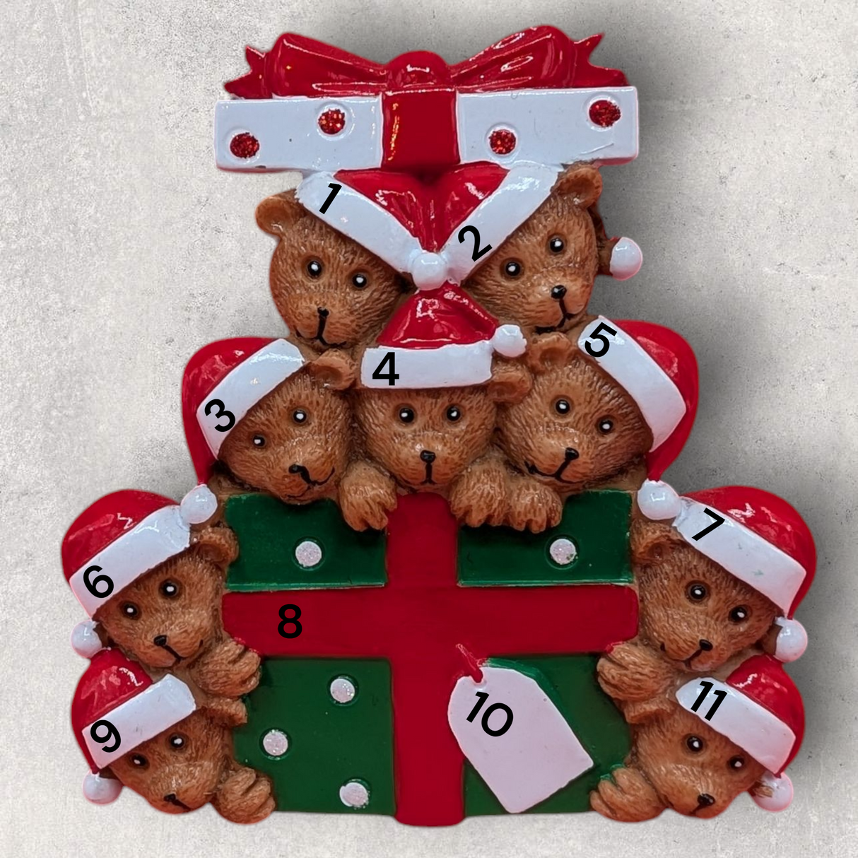 9 BEARS on a PACKAGE Ornament