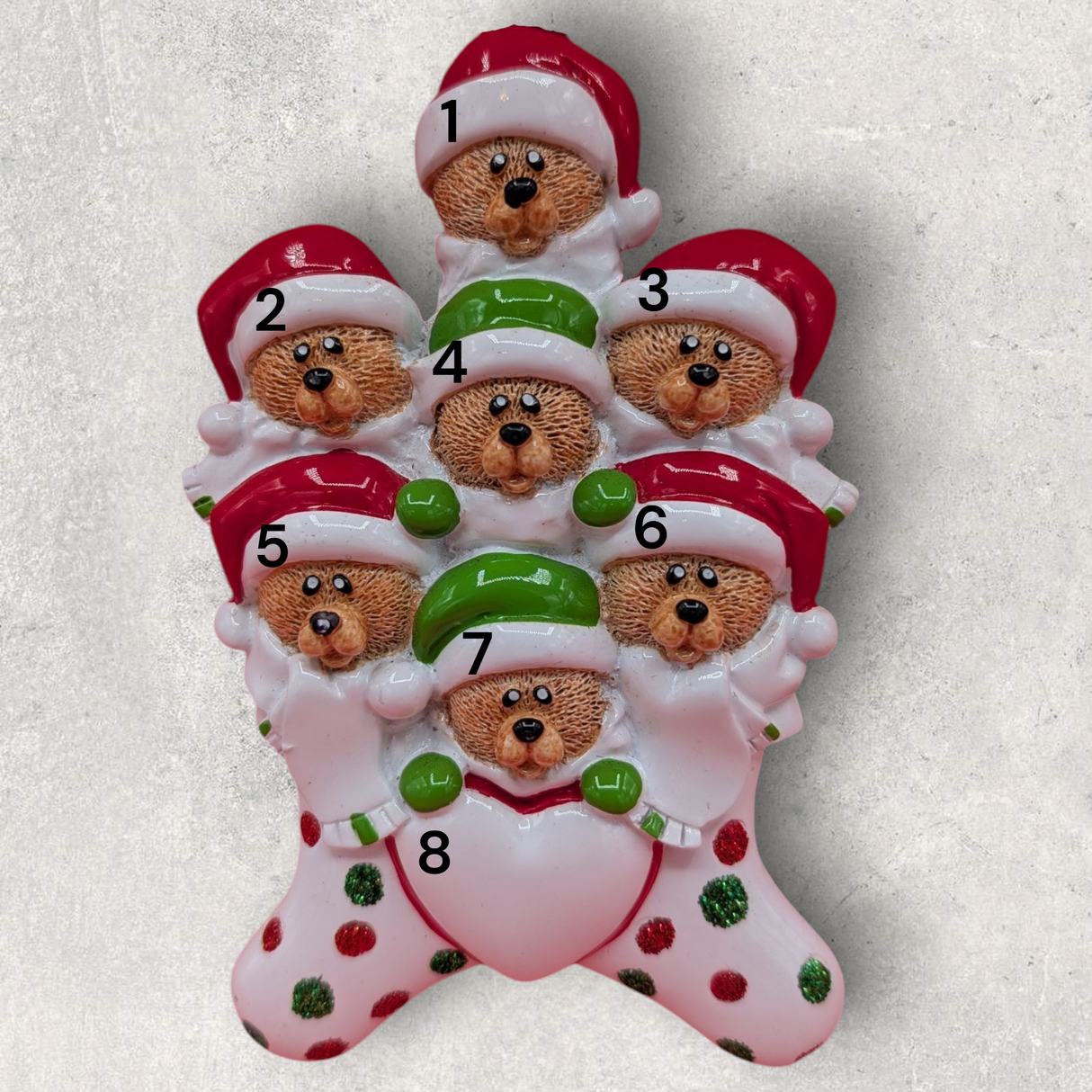 7 BEARS in a STOCKING Ornament