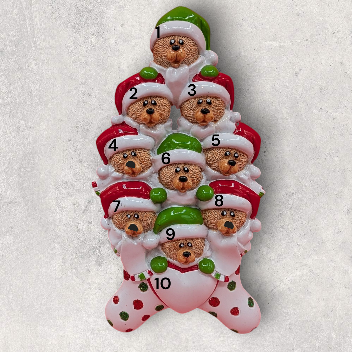 9 BEARS in a STOCKING Ornament