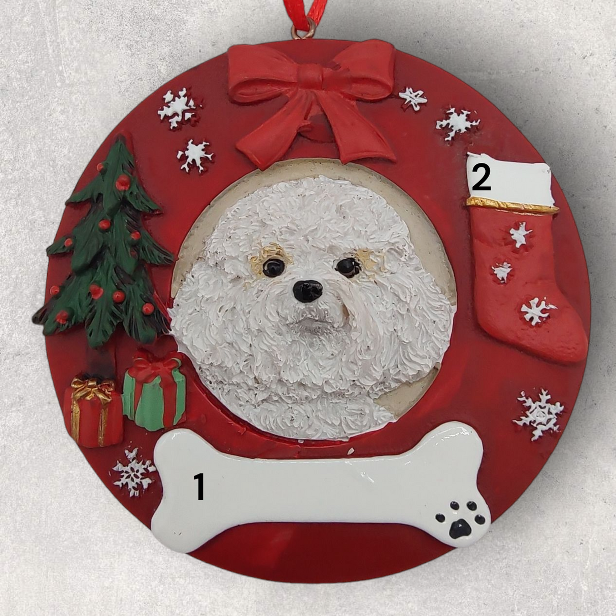 DOGS - BICHON FRISE - Red Wreath