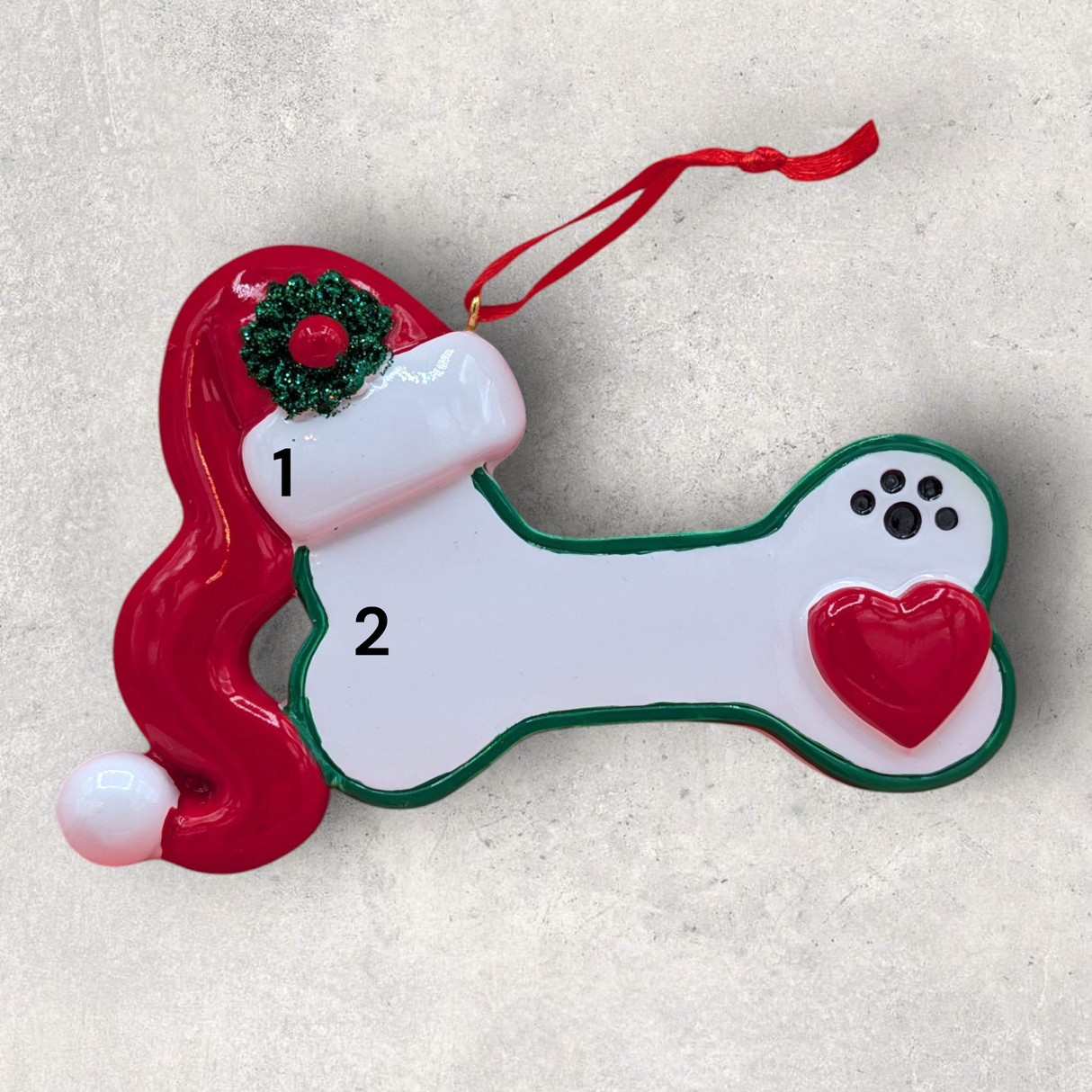 1 DOG BONE with SANTA HAT Ornament