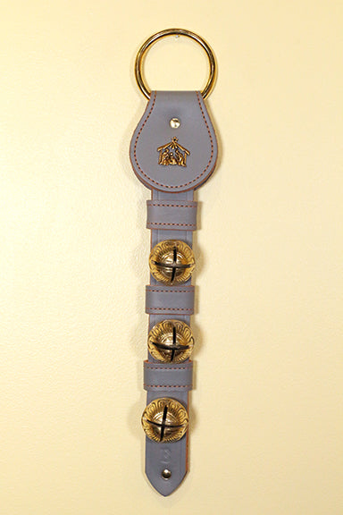 NATIVITY / MANGER CHARM above 3 Solid Brass Belsnickel Bells on Leather Strap