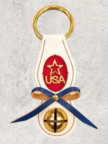 USA Star Charm on Tri-Color Leather Doorhanger - Solid Brass Colonial-Style Bell