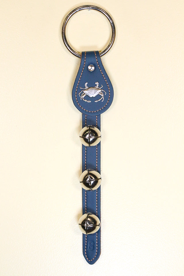 CRAB CHARM above 3 Bells on Leather Strap