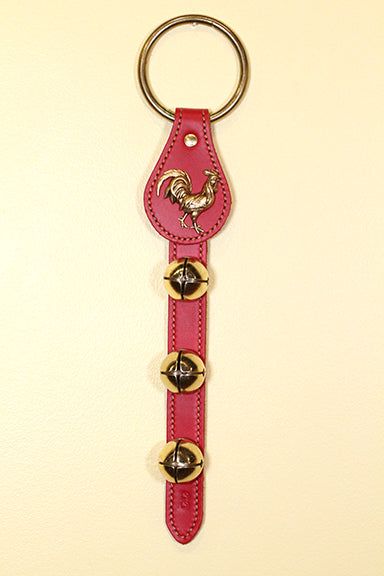 ROOSTER CHARM above 3 Bells on Leather Strap