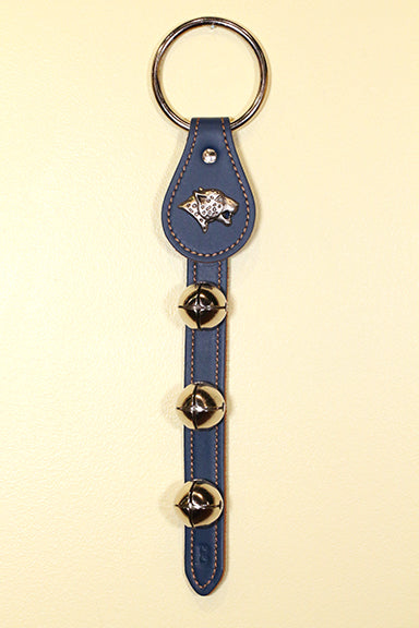 LEOPARD HEAD CHARM above 3 Bells on Leather Strap