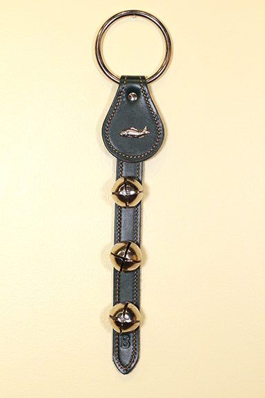 FISH (GAME) CHARM above 3 Bells on Leather Strap
