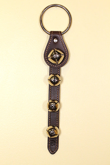 Large Plated Bell above 3 Smaller Plated Bells on 1-Ply Leather Strap