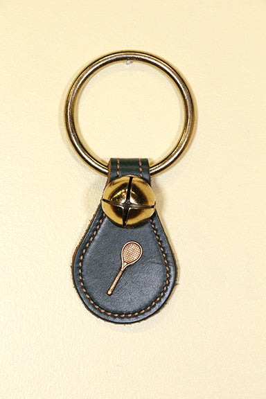 TENNIS RACKET CHARM on Leather Teardrop - 1 Bell