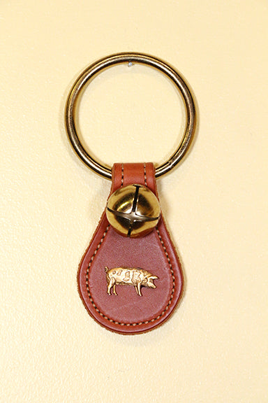 PIG CHARM on Leather Teardrop - 1 Bell