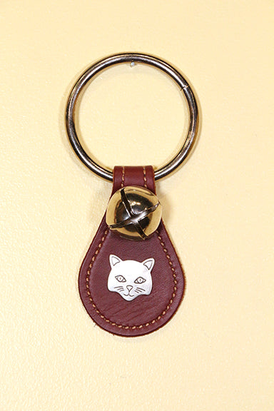CAT FACE CHARM on Leather Teardrop, 1 Bell