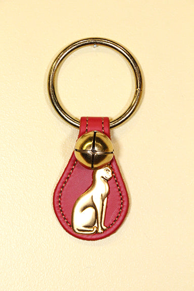 CAT (SITTING) CHARM on Leather Teardrop, 1 Bell