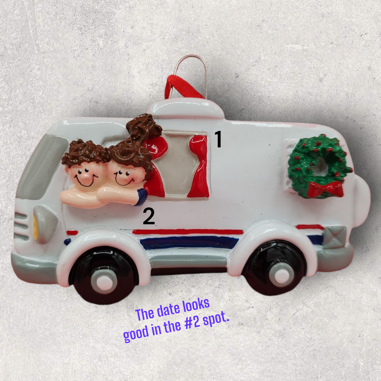 CAMPING Ornament - WHITE RV w/2 PEOPLE