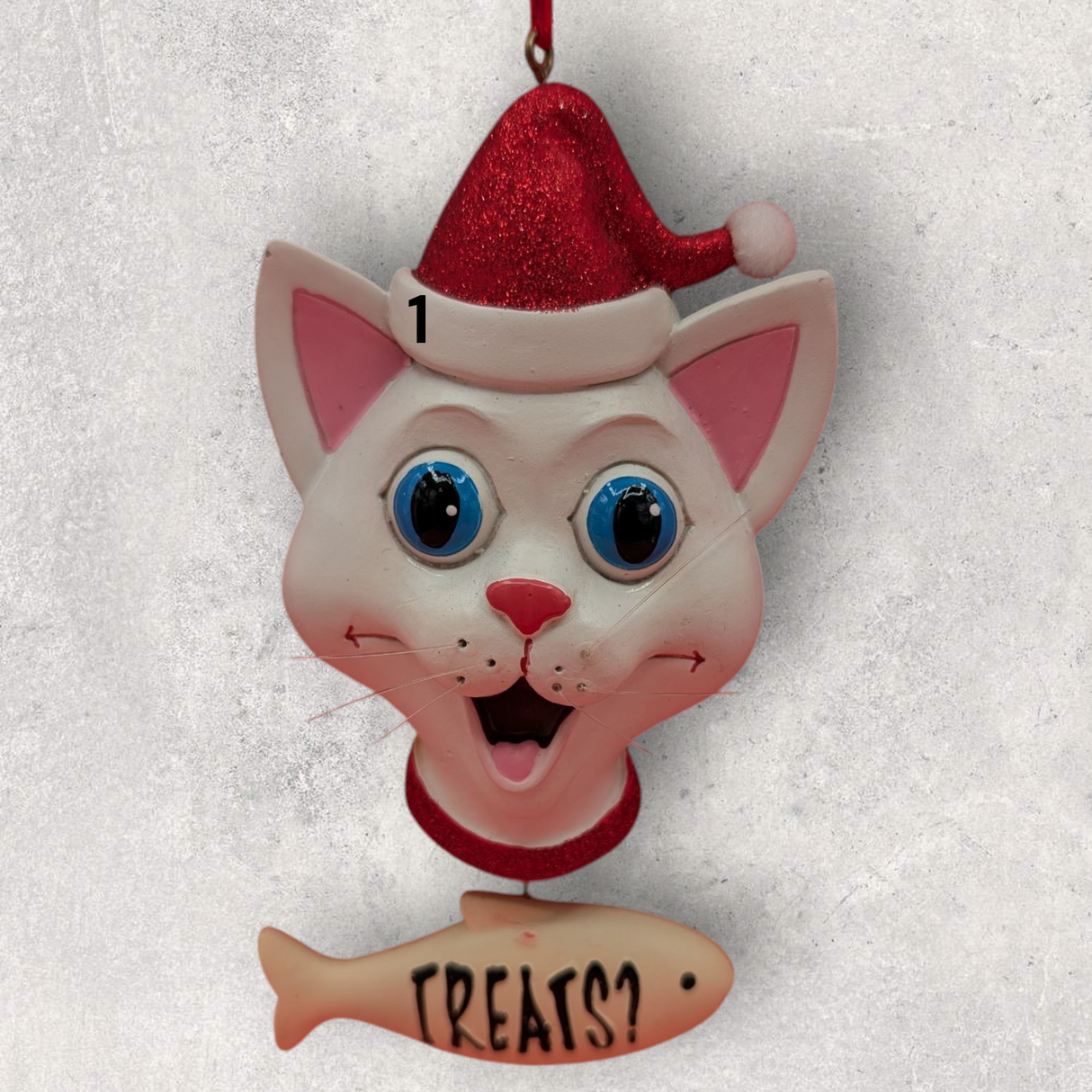 CAT in SANTA HAT Ornament - WHITE
