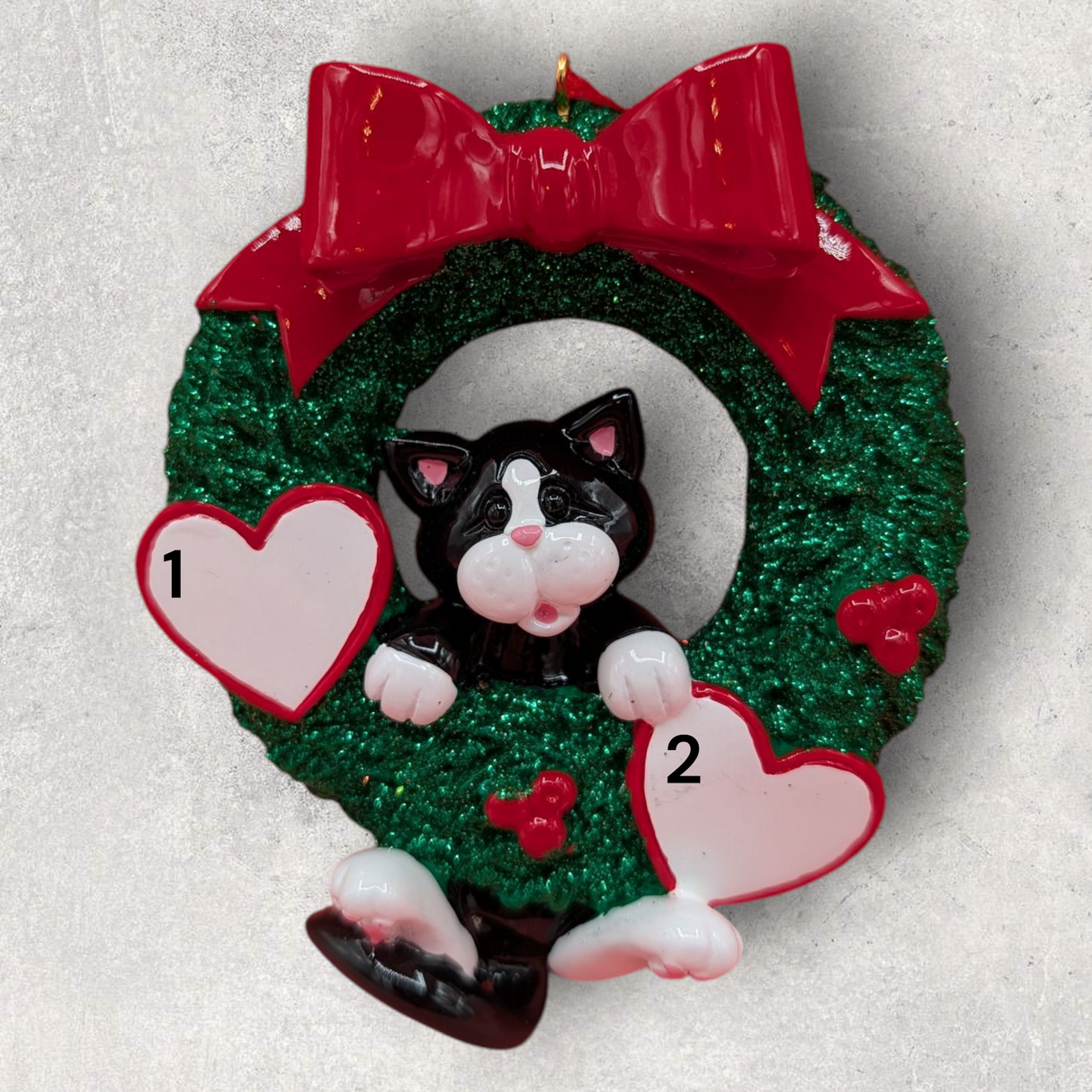 CAT in WREATH Ornament - BLACK & WHITE