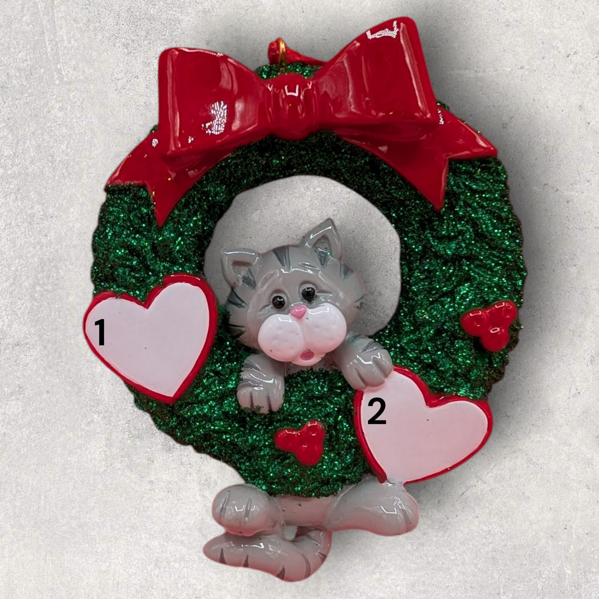 CAT in WREATH Ornament - GRAY