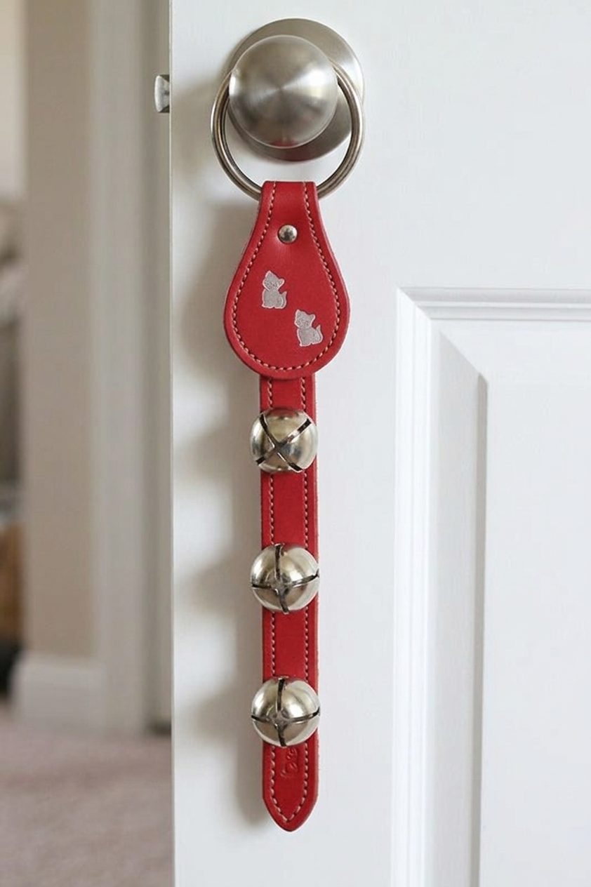 CATS - CUTE KITTEN CHARMS above 3 Bells on Leather Strap