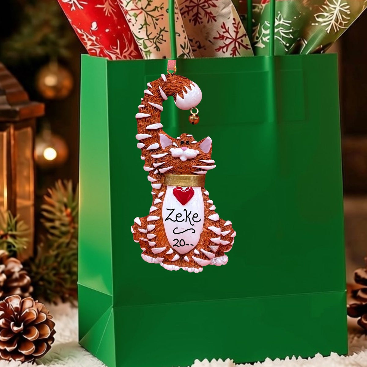CAT with BELL Ornament - ORANGE