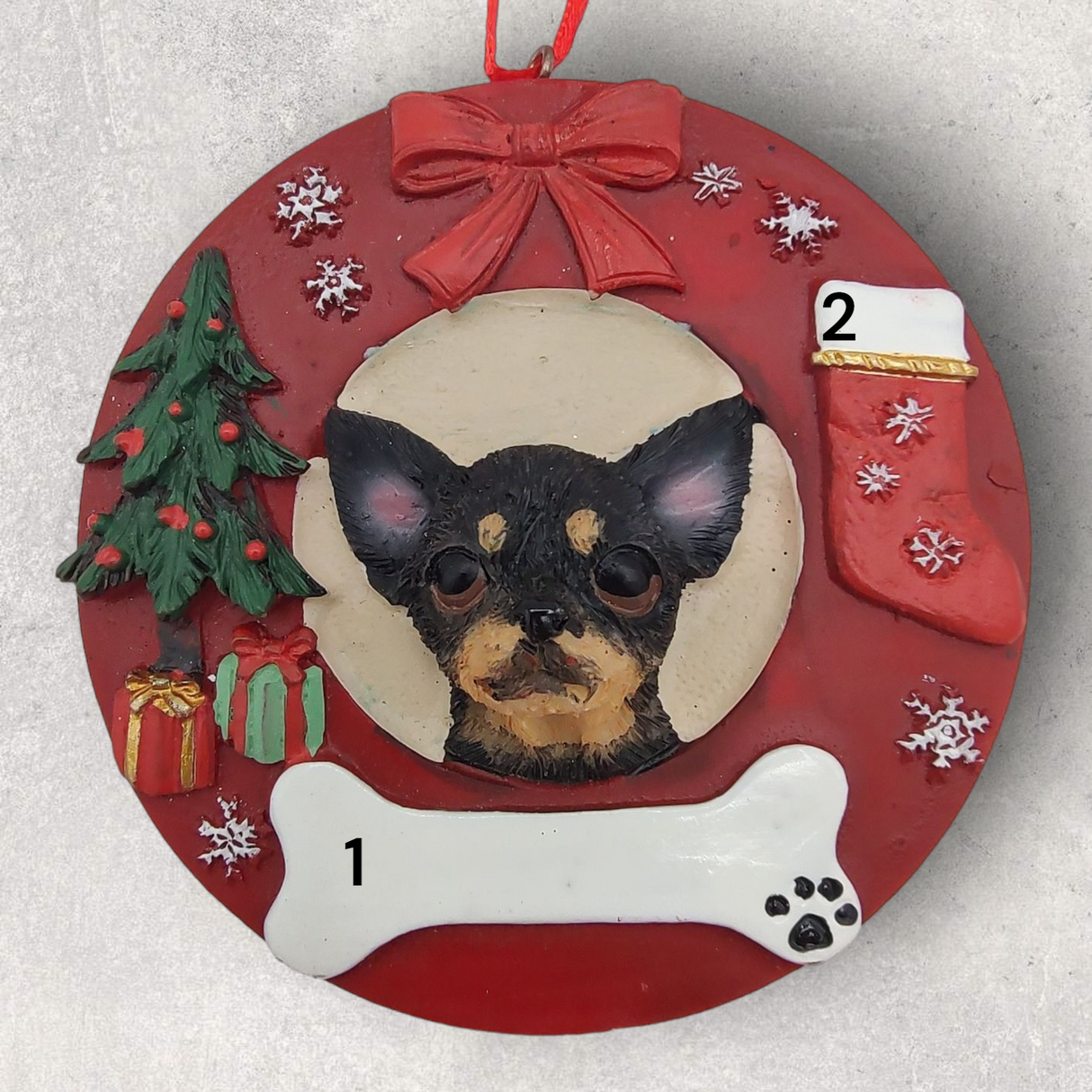 DOGS - CHIHUAHUA (BLACK) - Red Wreath