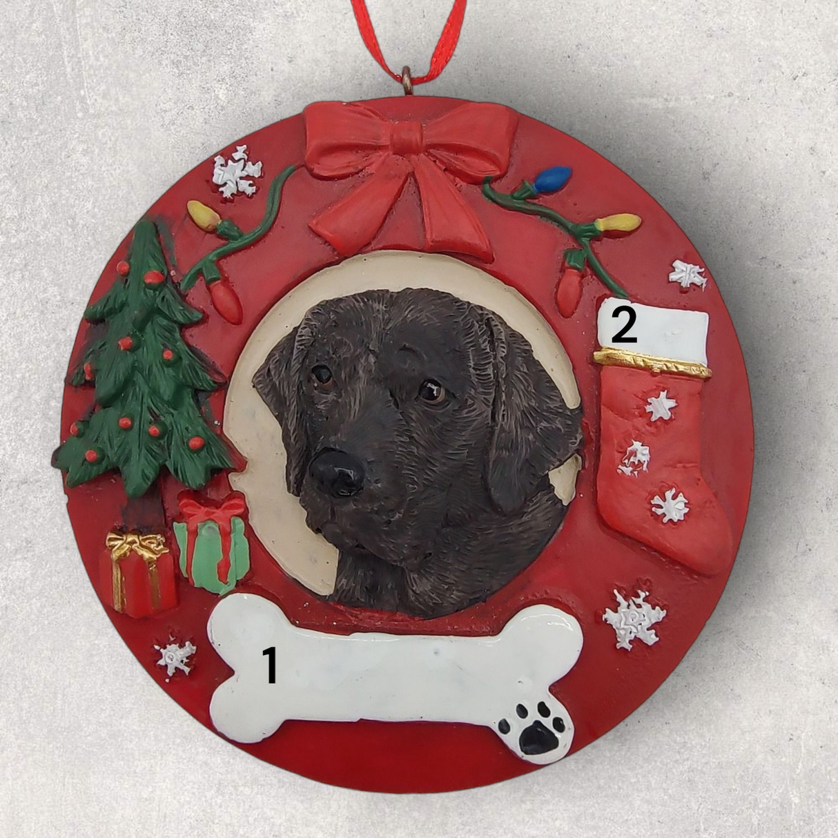 DOGS - CHOCOLATE LAB - Red Wreath