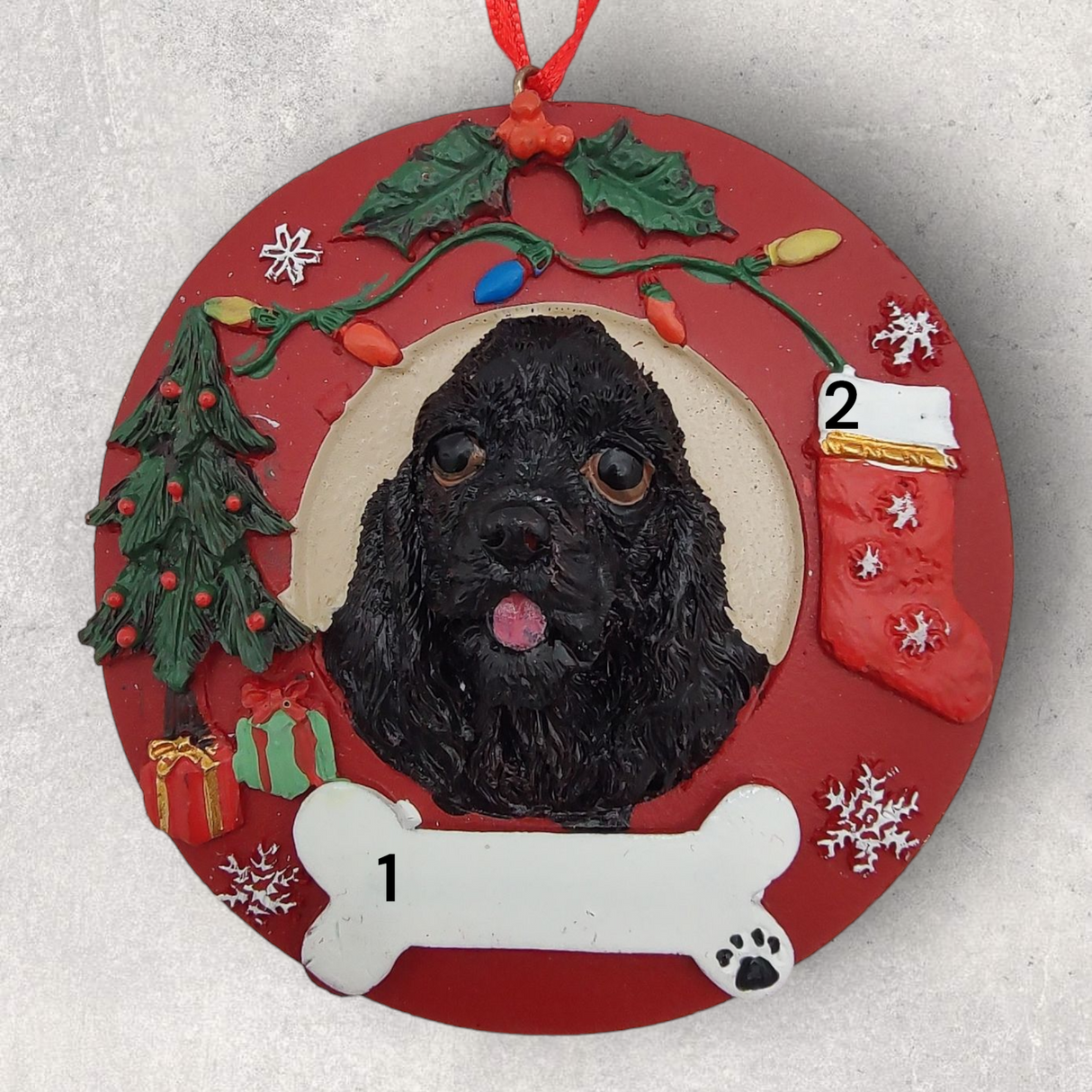 DOGS - COCKER SPANIEL (BLACK) - Red Wreath