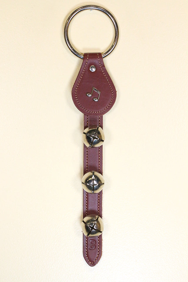 MUSIC (DOUBLE 1/8th NOTE) CHARM above 3 Bells on Leather Strap