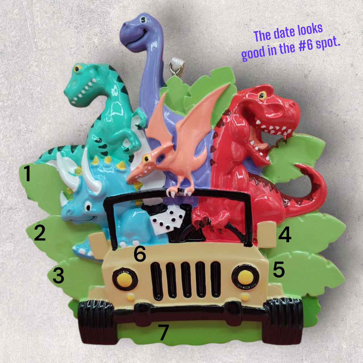DINOSAURS (5) in a JEEP Ornament
