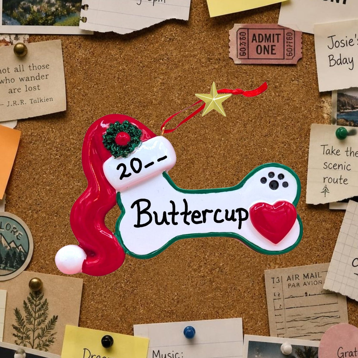 Dog Bone With Santa Hat Ornament (1 Name)