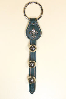 FLEUR de LIS CHARM above 3 Bells on Leather Strap