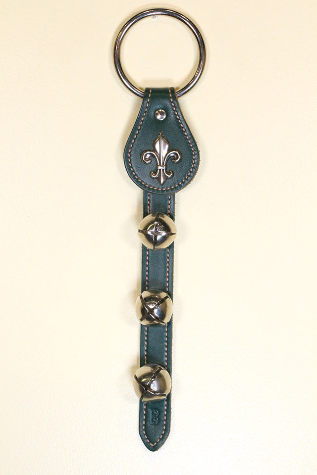 FLEUR de LIS CHARM above 3 Bells on Leather Strap